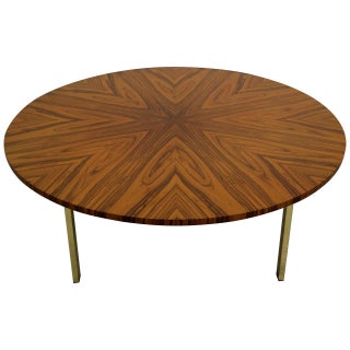 Large Round Mid Century Coffee Table & Brass Base For Sale