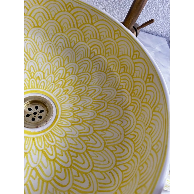 Not Yet Made - Made To Order Moroccan Ceramic Yellow Sink for Bathroom, Vessel Sink with Brass Drain - 3 Piece Set For Sale - Image 5 of 8