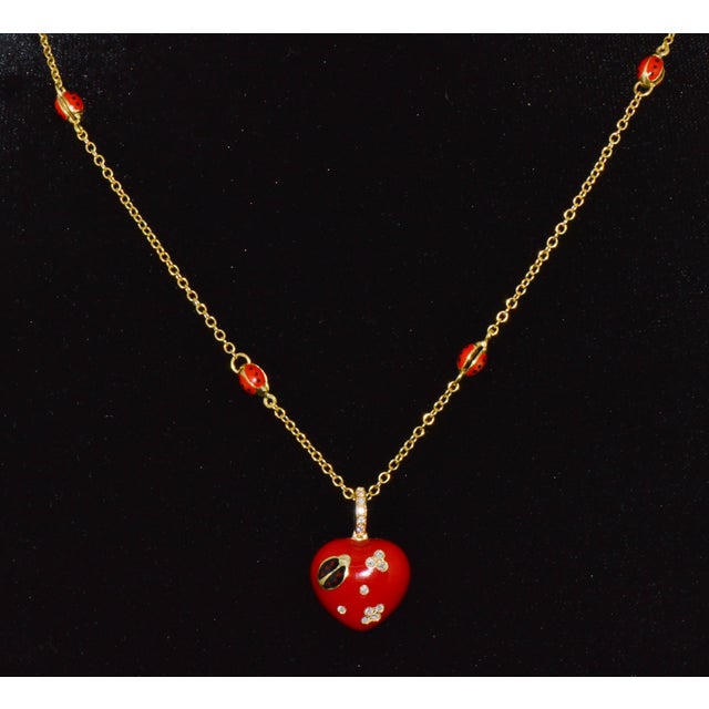Aaron Basha 18k Gold Diamond Enamel Ladybug Puffy Heart Pendant Necklace For Sale - Image 11 of 14
