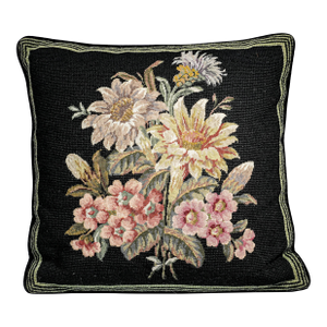 Traditional Vintage Embroidered Floral Flower Needlepoint Velvet Throw Pillow Home Decor