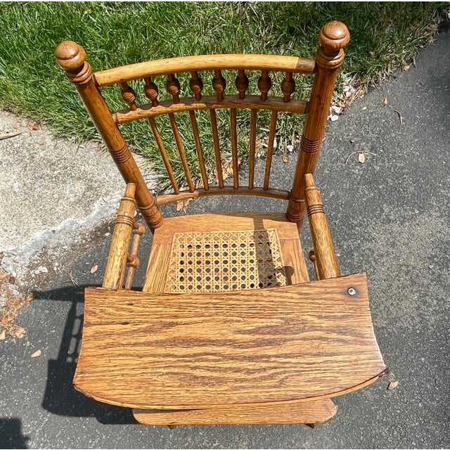 Tan Late 19th-Century Victorian Solid Oak "Ball & Stick" Highchair With Hand-Woven Cane Seat For Sale - Image 8 of 18