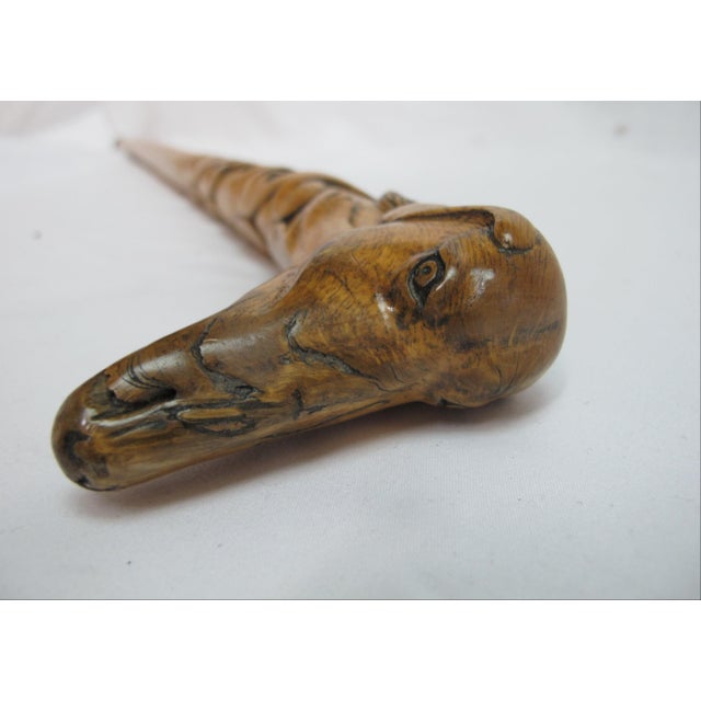 Wood Antique Folk Art Carved Wood Dog Animal & Bearded Man Double Face Walking Stick For Sale - Image 7 of 10