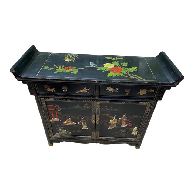 Asian Ming Style Hand Painted Credenza For Sale
