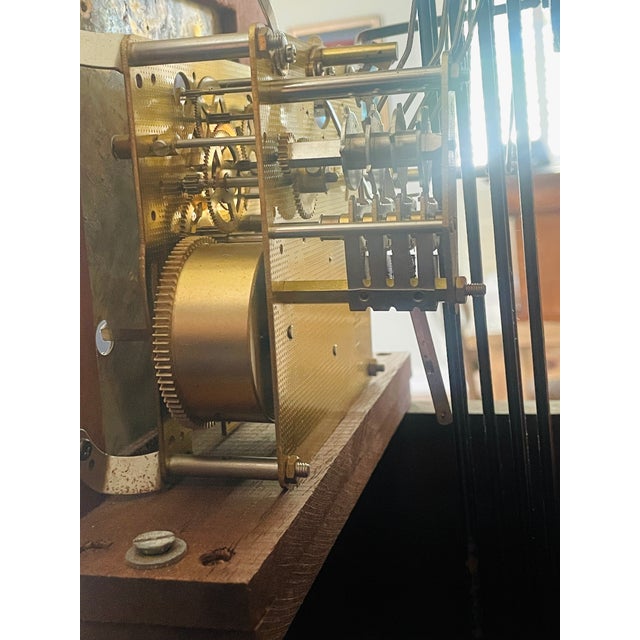 1990s Vintage English-Style Grandmother Clock • Franz Hermle German Mechanical Movement • Burlwood & Mahogany Case For Sale - Image 5 of 15