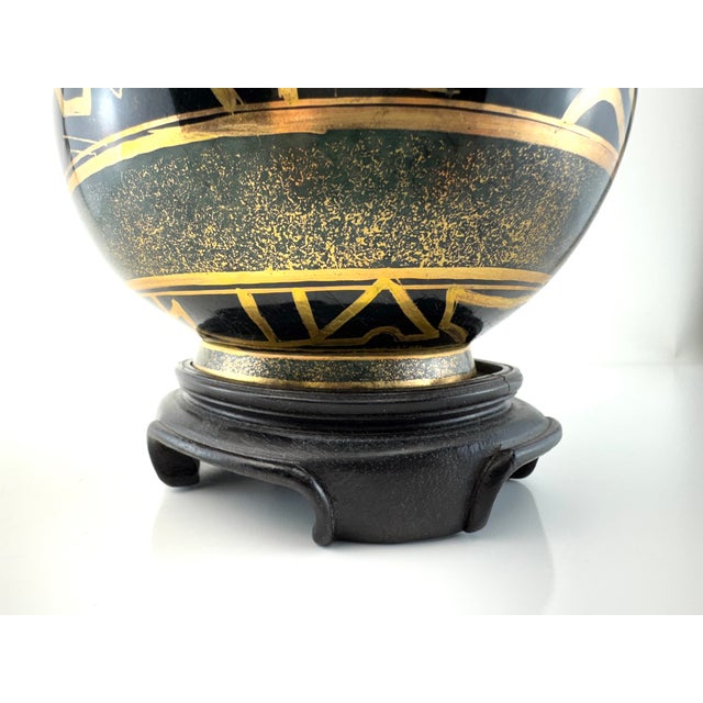 Vintage Black & Gold Greek Revival Style Vase With Figural Motif on Stand For Sale - Image 4 of 13
