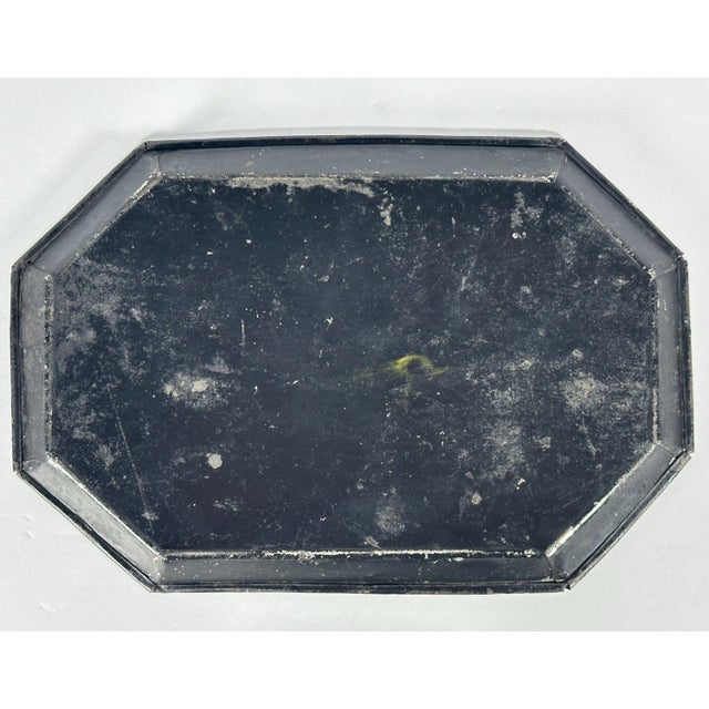 Metal Antique Toleware Tray: Hand-Painted Floral Folk Art, c. 1835 For Sale - Image 7 of 9