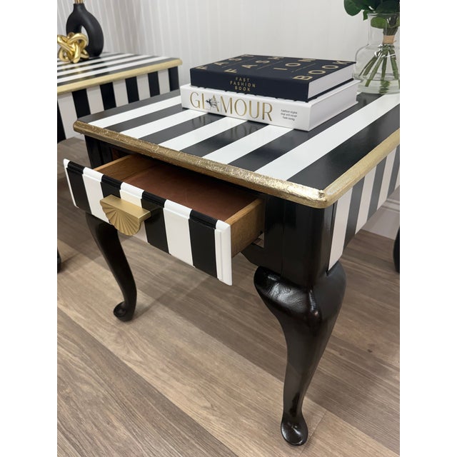 1960s Hand-Painted Striped Side Tables With Gold Leaf Detail — Set of 2 For Sale In Charlotte - Image 6 of 10