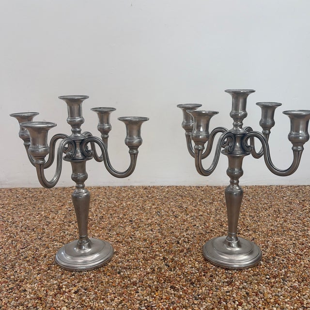 Silver Pair of Italian Pewter Candelabras - Mid 20th Century For Sale - Image 8 of 11