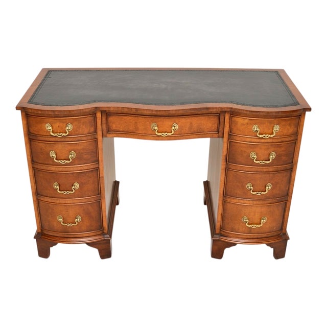 Burr Walnut and Leather Top Pedestal Desk, 1930s For Sale