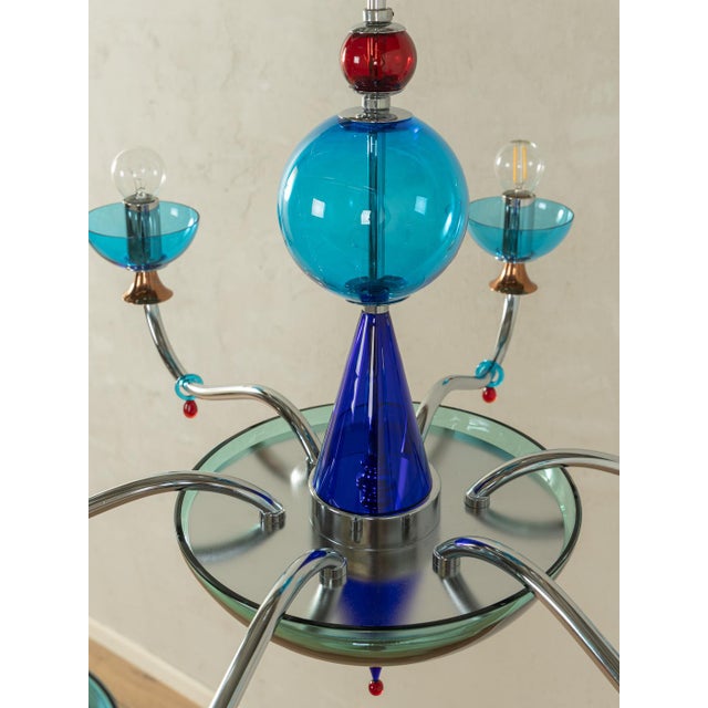 Postmodern Blue Chandelier, 1980s For Sale - Image 7 of 14