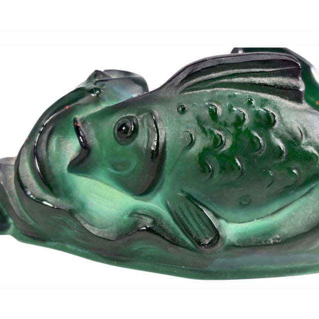 Art Deco 1940s Art Deco Green Malachite Glass Figural Fish Bowl Czechoslovakia For Sale - Image 3 of 9