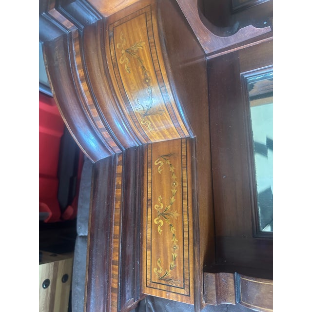 Antique Edwardian Sheraton Revival Inlaid Mahogany Mirror-Back Cabinet For Sale - Image 4 of 8