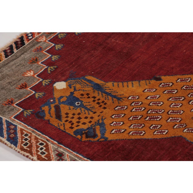 Tribal Vintage Persian Gabbeh Runner With Red Leopard Pictorial - Rug & Kilim For Sale - Image 3 of 10