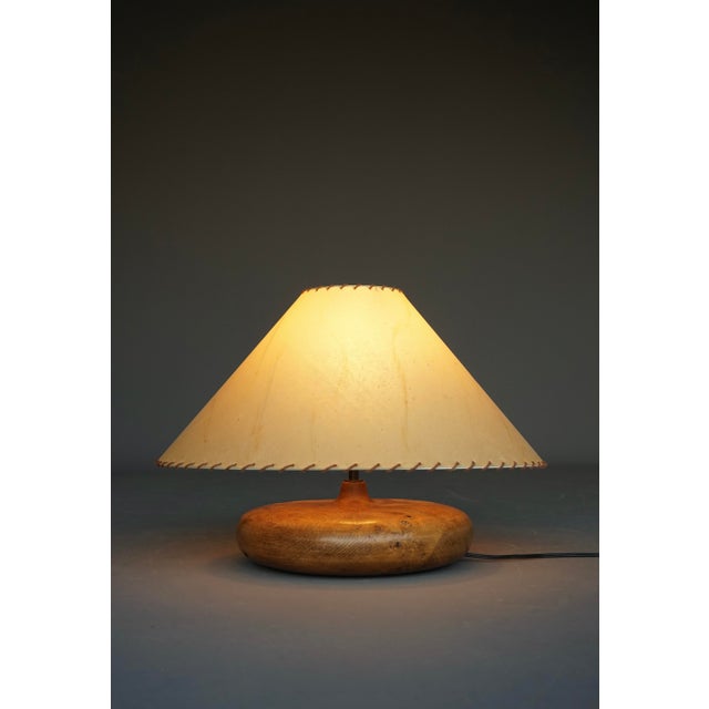 French Turned Elm Wood Table Lamp, 1950s For Sale - Image 11 of 13