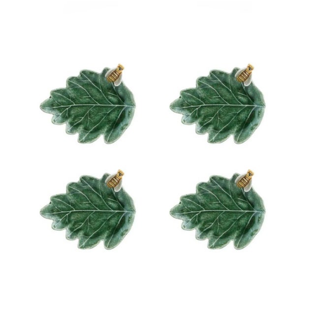 Traditional Bordallo Pinheiro Countryside Leaves Oak Tree Leaf With Bee, Set of 4 For Sale - Image 3 of 3