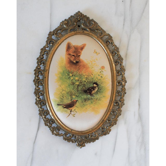 Farmhouse Vintage Framed Italian Silk Animal Wall Hangings - Set of 3 For Sale - Image 3 of 12