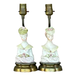 Vintage Regency Glazed Ceramic Lamps After Cordey - a Pair