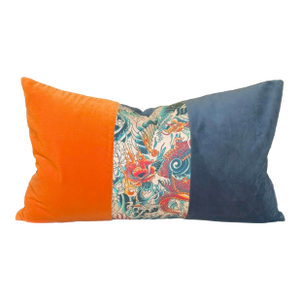 Jean Paul Gaultier Designer Feather and Down Blue and Orange Abstract Pillow