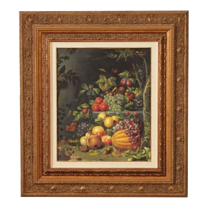 Vintage 20th Century Baroque Style Fruit Still Life Oil Painting, Signed 'T. Barron'