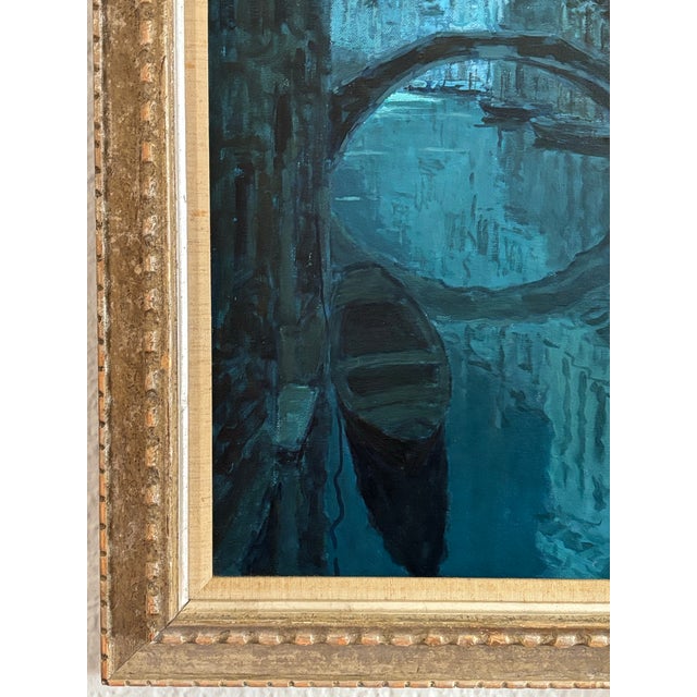 Wood 1950s Italian Nocturne Oil Painting by Guiseppe Marino (1916-1975), Framed For Sale - Image 7 of 11