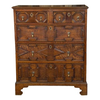 English George III Period 1800s Oak Two Part Geometric Front Five Drawer Chest For Sale