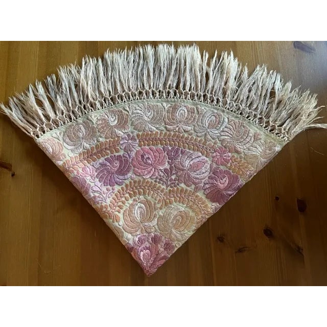 Beautiful handmade floral embroidered tablecloth. In a very good condition, made with a silk thread in pink and light...