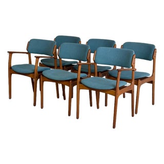 In Style of Erik Buch Set of 6 Solid Teak Dining Chairs Model 49 and 50 Denmark Mid-Century Modern 1960s For Sale