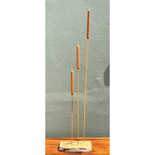 Mid-Century Modern Vintage Hand Carved Sculpture of Cattails For Sale - Image 3 of 12