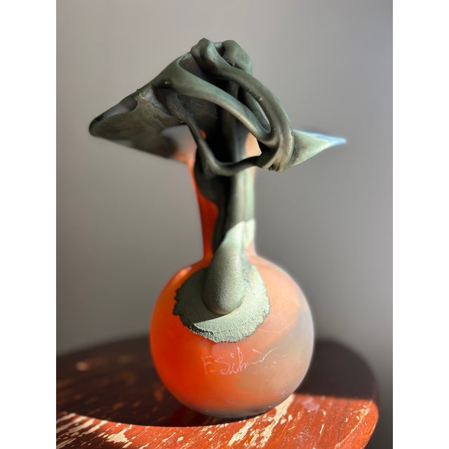 Late 20th Century F. Silviy Signed Italian Art Glass Vase – Sculptural Pâte De Verre & Patinated Metal – Attributed to Murano, Venice Italy – 20th Century For Sale - Image 5 of 9