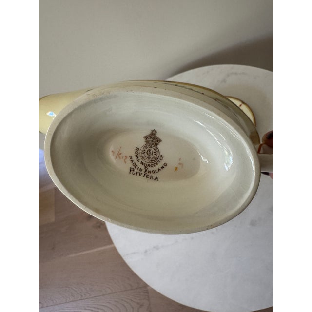 Mediterranean Vintage Royal Worcester "Riviera" Gravy Boat & Underplate | Made in England | Floral Garland | Fine English Porcelain | Discontinued Pattern For Sale - Image 3 of 8