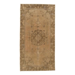 Vintage Circa 1950 Brown Turkish Oushak Area Rug , 4ft 5in X 8ft 7in For Sale