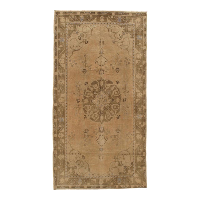 Vintage Circa 1950 Brown Turkish Oushak Area Rug , 4ft 5in X 8ft 7in For Sale
