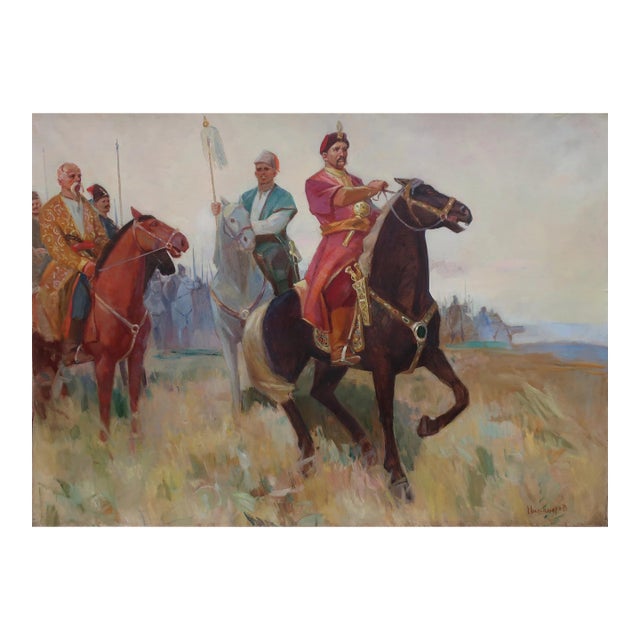 1970s Ukrainian Cossacks Oil Painting, Soviet Art by Nikanorov 143-198 For Sale