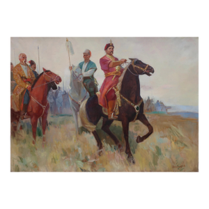1970s Ukrainian Cossacks Oil Painting, Soviet Art by Nikanorov 143-198