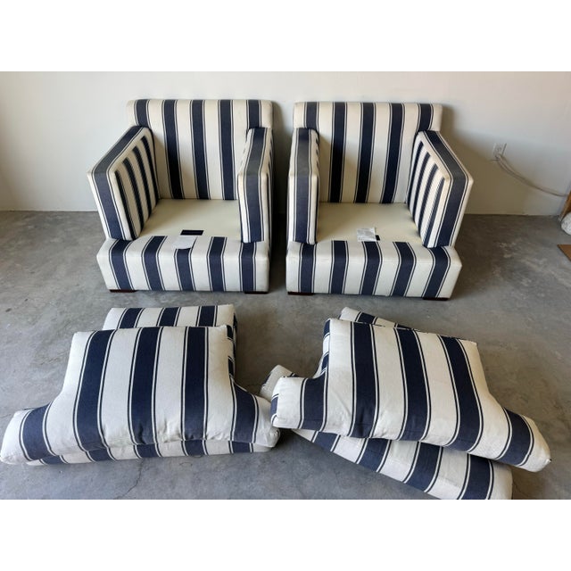 Ralph Lauren Striped Upholstered Arm Lounge Chairs – Pair For Sale In Miami - Image 6 of 12