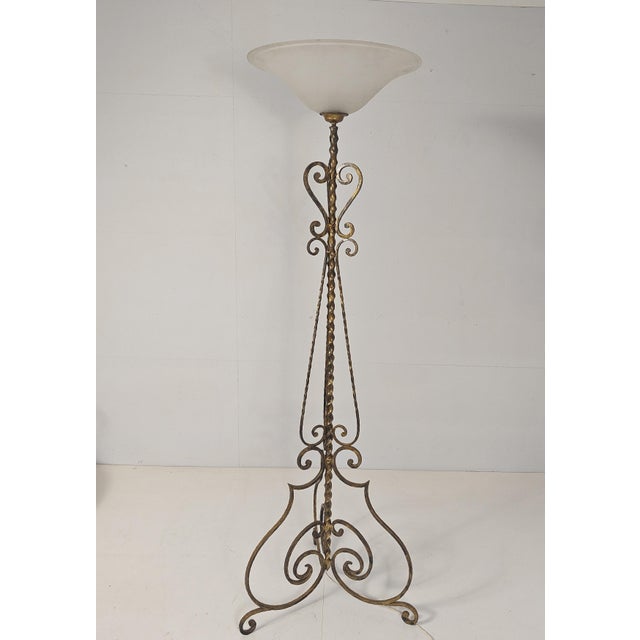 1920s Art Deco Wrought Iron Torchiere Floor Lamp, Paris, 1920s For Sale - Image 5 of 10