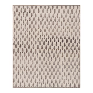 Rug & Kilim’s Modern Block Print Runner Rug in White with Mauve Floral Patterns - 3x6 For Sale