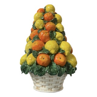 Vintage Italian-Style Polychrome Ceramic Citrus Topiary For Sale