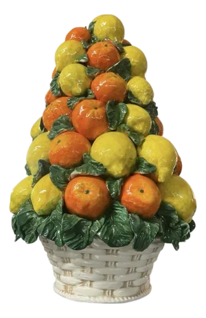 Vintage Italian-Style Polychrome Ceramic Citrus Topiary
