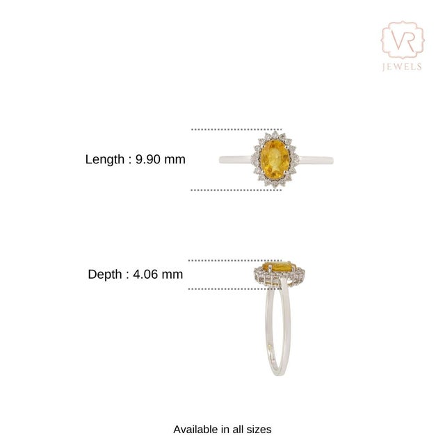 Oval Yellow Sapphire & Diamond Halo Vintage Ring in 14k White Gold Size 5 For Sale - Image 11 of 16