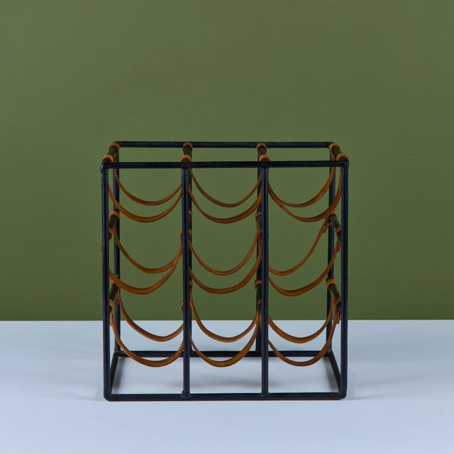 Mid 20th Century Arthur Umanoff Wrought Iron and Leather Wine Rack For Sale - Image 10 of 17