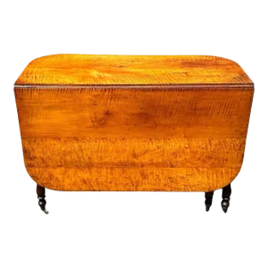 Early 19th Century Antique Federal Tiger Maple & Cherry Dropleaf Bakers Table