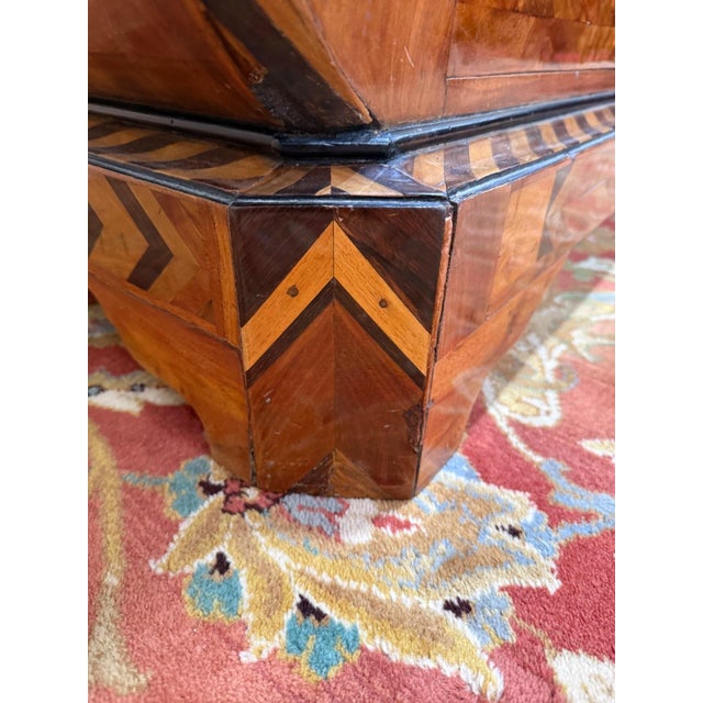 Wood Swiss-Style Marquetry Chest of Drawers with Carrara Marble Top For Sale - Image 7 of 8
