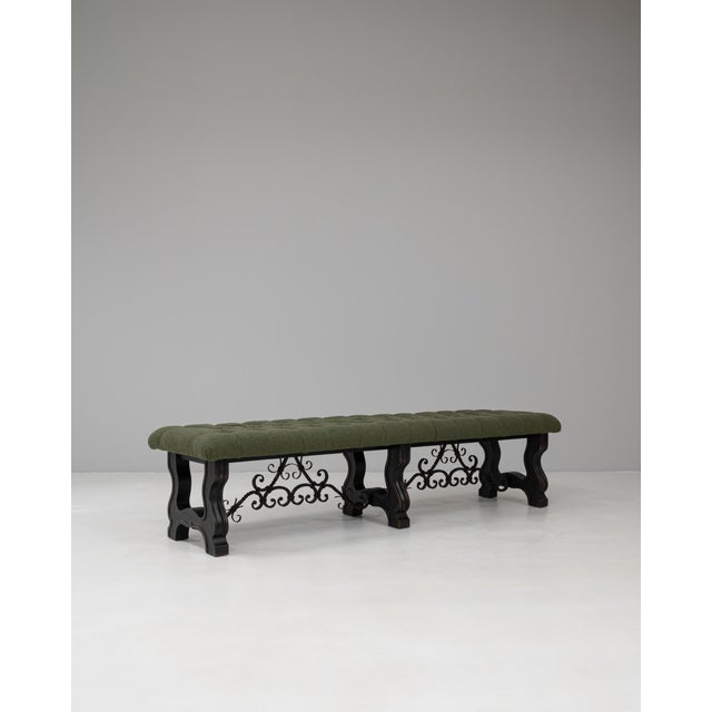 Spanish 20th Century Spanish Wooden And Metal Bench With Upholstered Seat For Sale - Image 3 of 18