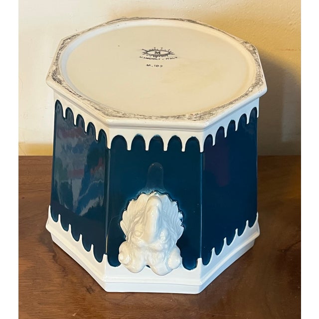 Italian Mancioli Mid-Century Modern Ceramic Cachepot Planter With Ram's Head Handles For Sale - Image 12 of 13