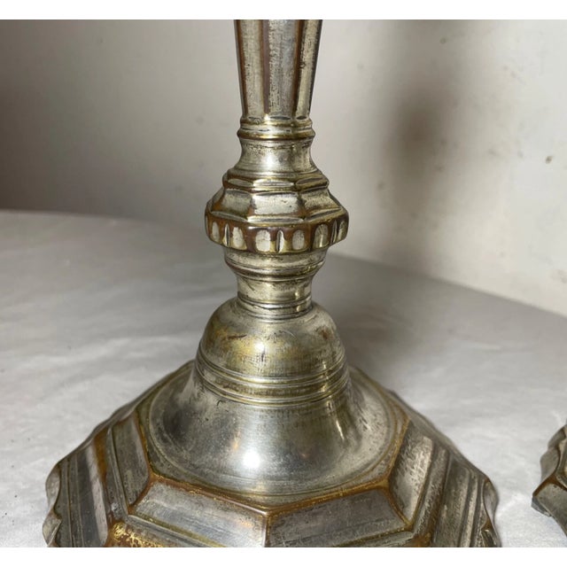 Fine Pair of 18th Century Louis XIV French Silvered Bronze Candlesticks Boulle For Sale In New York - Image 6 of 15