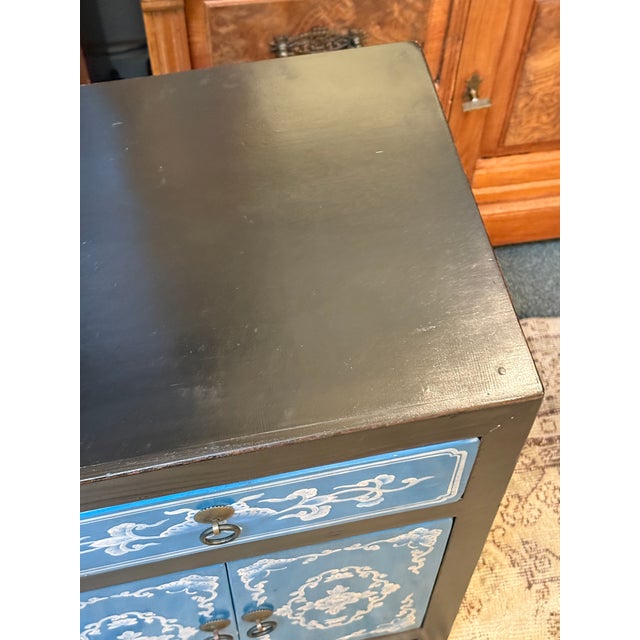 Hand Painted Front Black Nightstand, Cobalt For Sale - Image 9 of 12