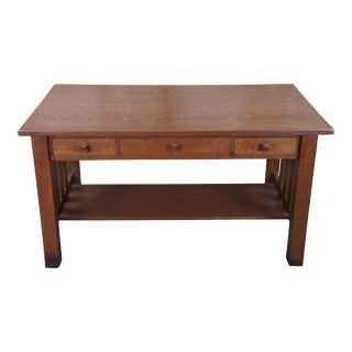 Late 19th Century Antique Mission Arts & Crafts Quartersawn Oak Library Table Desk For Sale