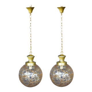 1970s Italian Handblown Murano Globe Pendants - a Pair For Sale