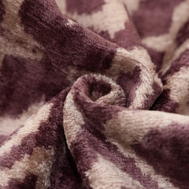 Luxury Silk Velvet Ikat Pillow in Mulberry and Cream 16x24 Inch With Down Feather Insert For Sale In San Francisco - Image 6 of 8